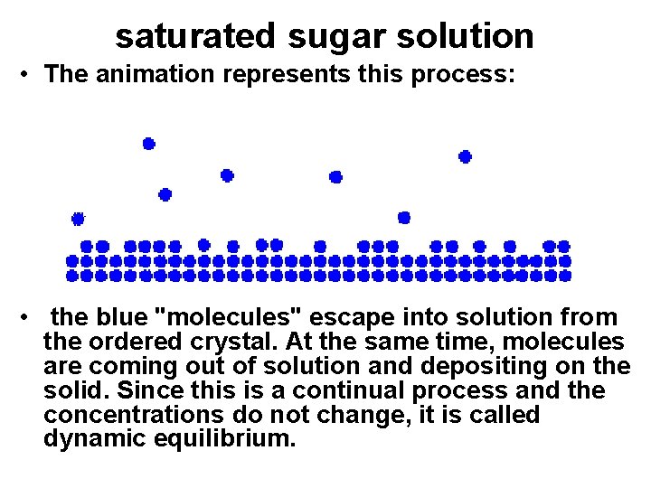 saturated sugar solution • The animation represents this process: • the blue "molecules" escape