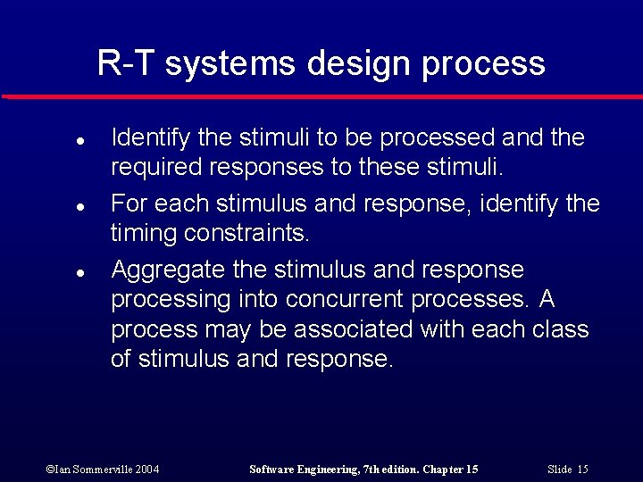 R-T systems design process l l l Identify the stimuli to be processed and