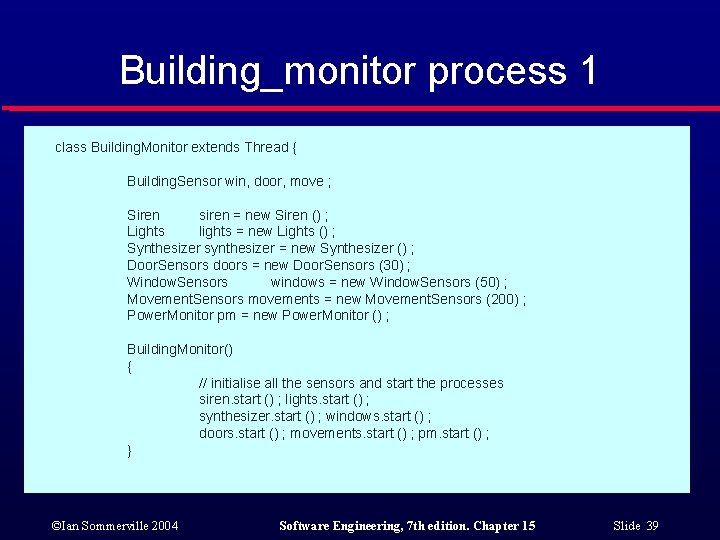 Building_monitor process 1 class Building. Monitor extends Thread { Building. Sensor win, door, move