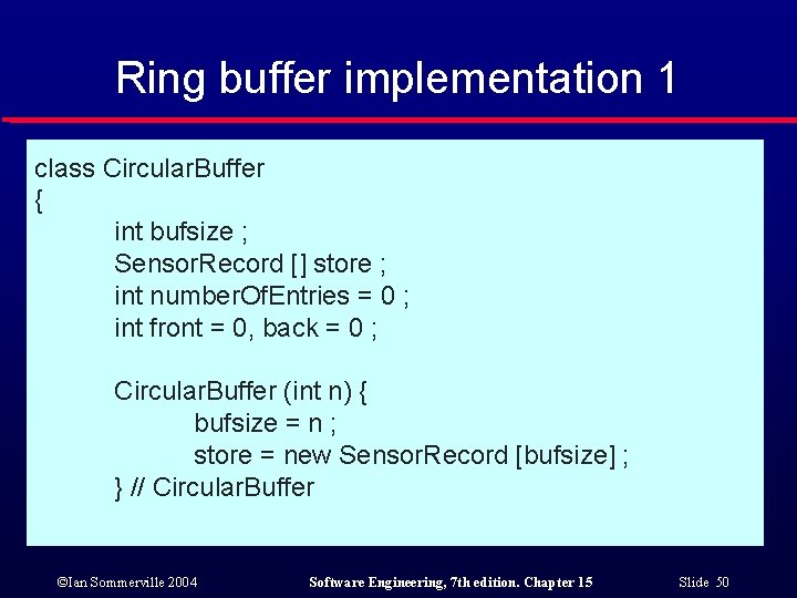 Ring buffer implementation 1 class Circular. Buffer { int bufsize ; Sensor. Record []