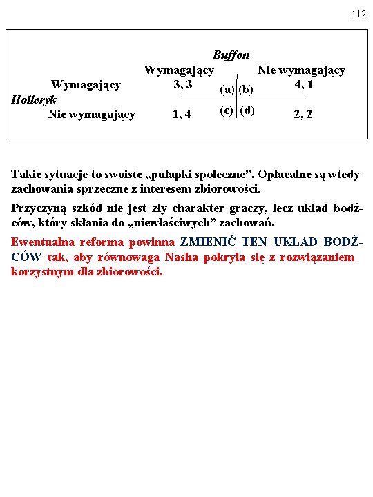 112 Buffon Wymagający Nie wymagający Wymagający 3, 3 4, 1 (a) (b) Holleryk (c)