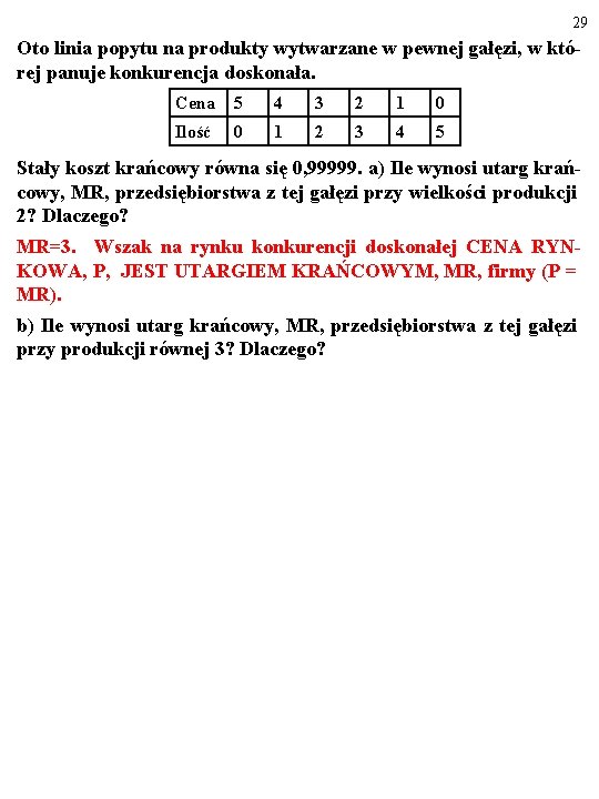 29 Oto linia popytu na produkty wytwarzane w pewnej gałęzi, w której panuje konkurencja