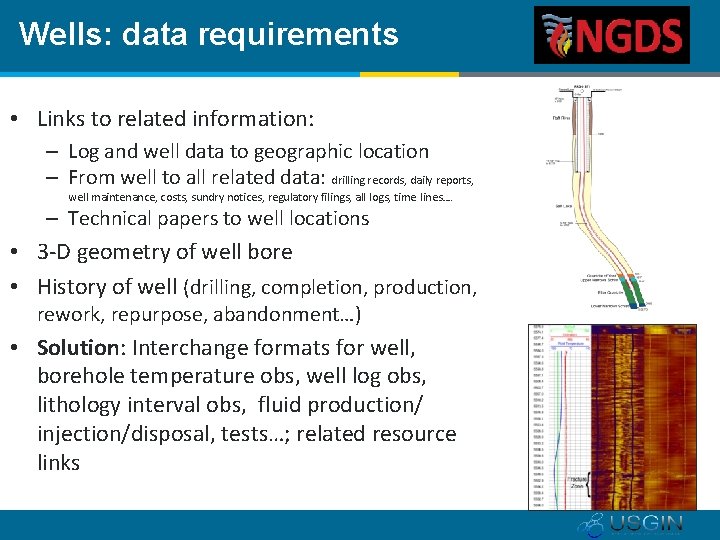 Wells: data requirements • Links to related information: – Log and well data to