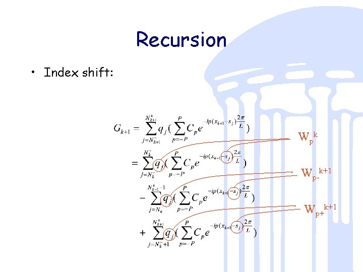 Recursion • Index shift: W pk Wp-k+1 Wp+k+1 