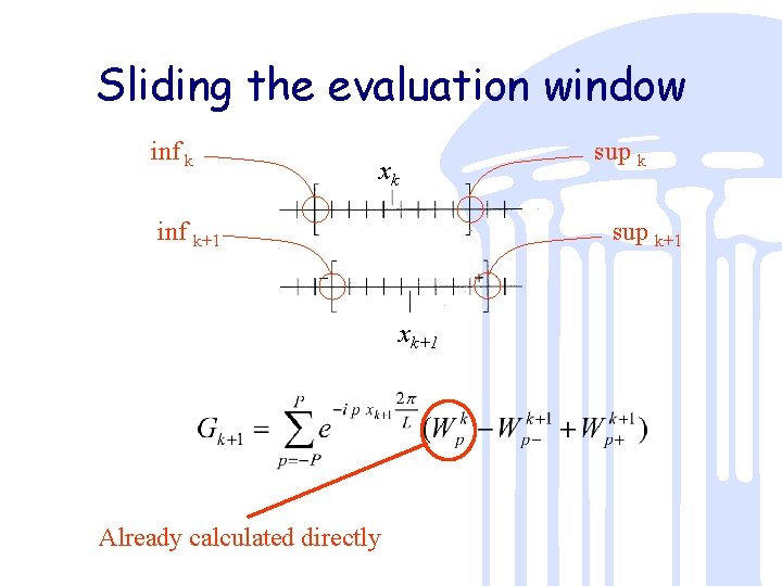 Sliding the evaluation window inf k sup k xk inf k+1 sup k+1 xk+1