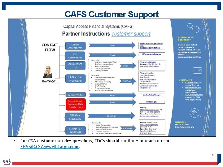CAFS Customer Support • For CSA customer service questions, CDCs should continue to reach