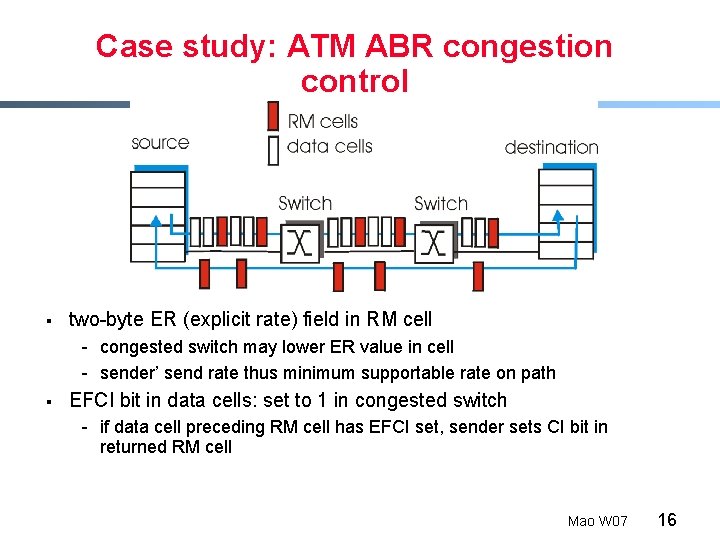 Case study: ATM ABR congestion control § two-byte ER (explicit rate) field in RM