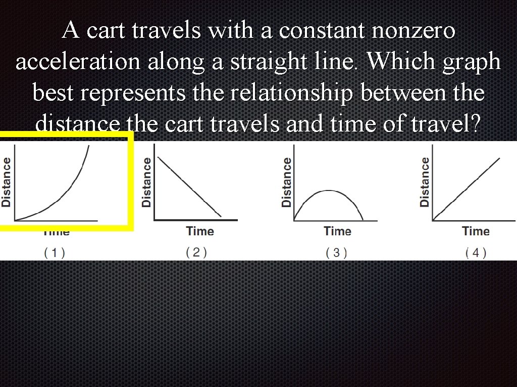 A cart travels with a constant nonzero acceleration along a straight line. Which graph