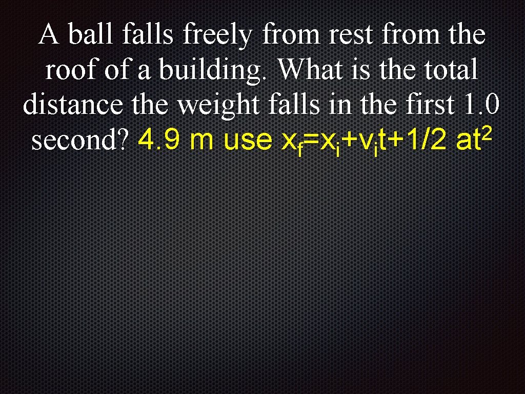 A ball falls freely from rest from the roof of a building. What is