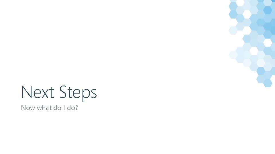 Next Steps Now what do I do? 