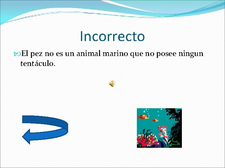 Incorrecto El pez no es un animal marino que no posee ningun tentáculo. 