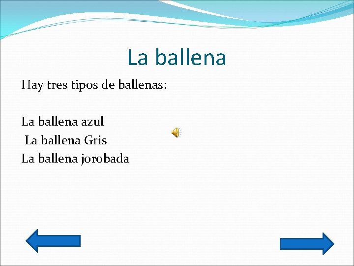 La ballena Hay tres tipos de ballenas: La ballena azul La ballena Gris La