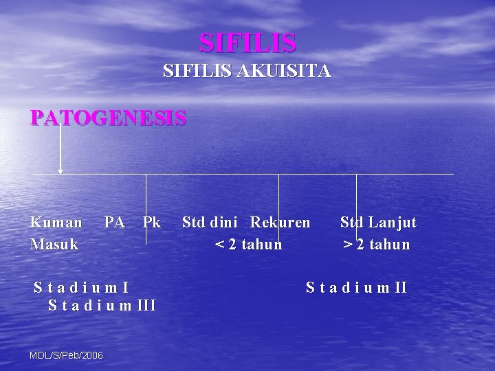 SIFILIS AKUISITA PATOGENESIS Kuman Masuk PA Pk Stadium. I S t a d i