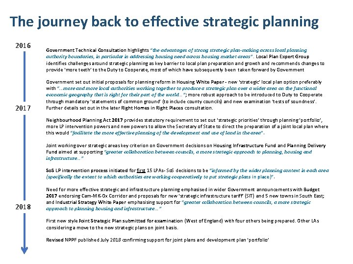 The journey back to effective strategic planning 2016 2017 Government Technical Consultation highlights “the