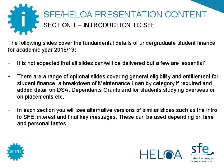 i SFE/HELOA PRESENTATION CONTENT SECTION 1 – INTRODUCTION TO SFE The following slides cover i SFE/HELOA PRESENTATION CONTENT SECTION 1 – INTRODUCTION TO SFE The following slides cover