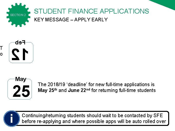 SECTION 2 STUDENT FINANCE APPLICATIONS KEY MESSAGE – APPLY EARLY be. F o 21 SECTION 2 STUDENT FINANCE APPLICATIONS KEY MESSAGE – APPLY EARLY be. F o 21