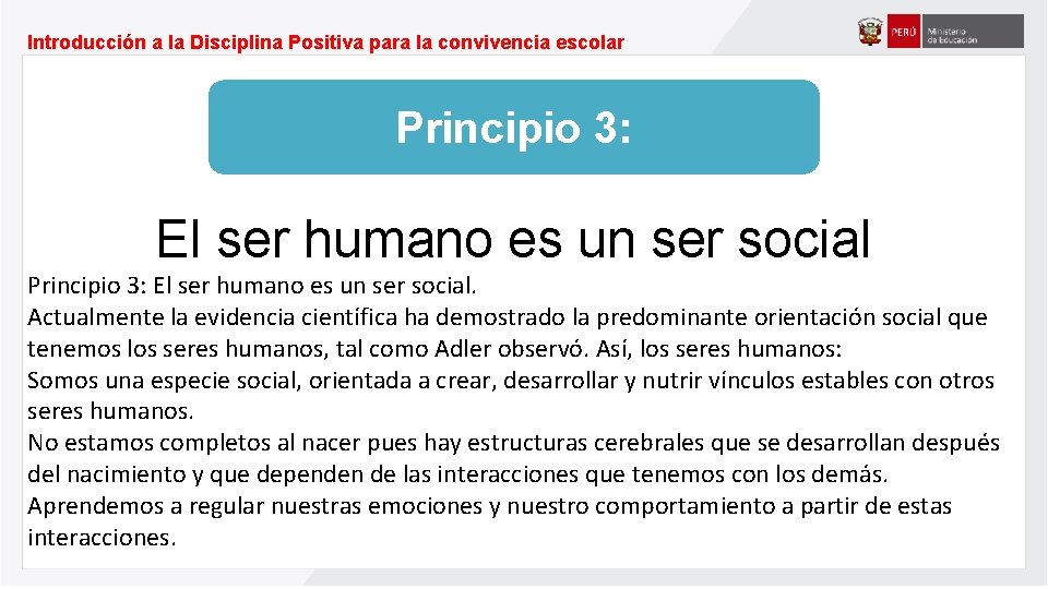 Introducción a la Disciplina Positiva para la convivencia escolar Principio 3: El ser humano