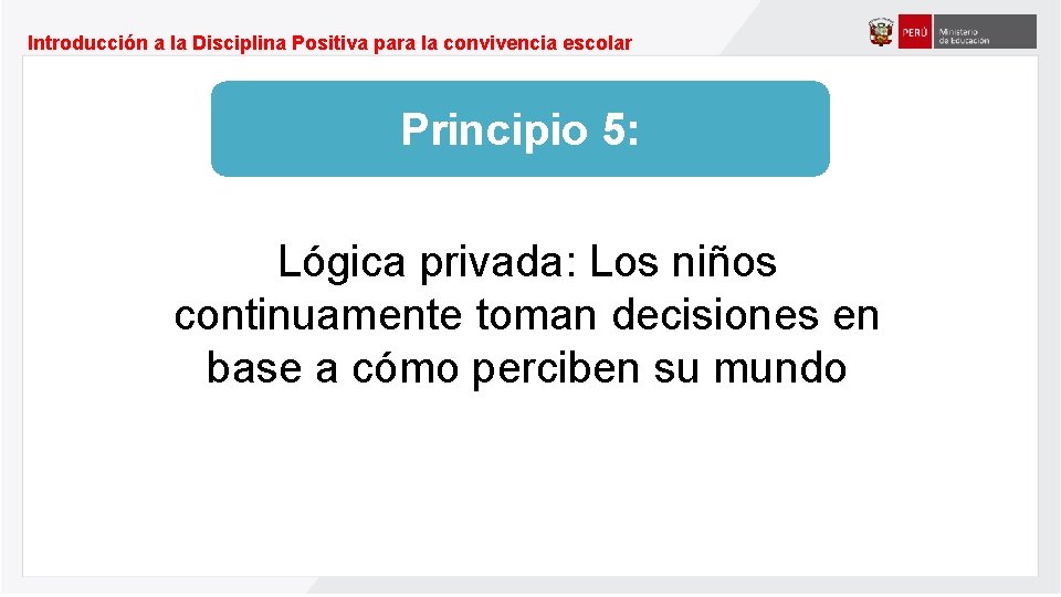 Introducción a la Disciplina Positiva para la convivencia escolar Principio 5: Lógica privada: Los