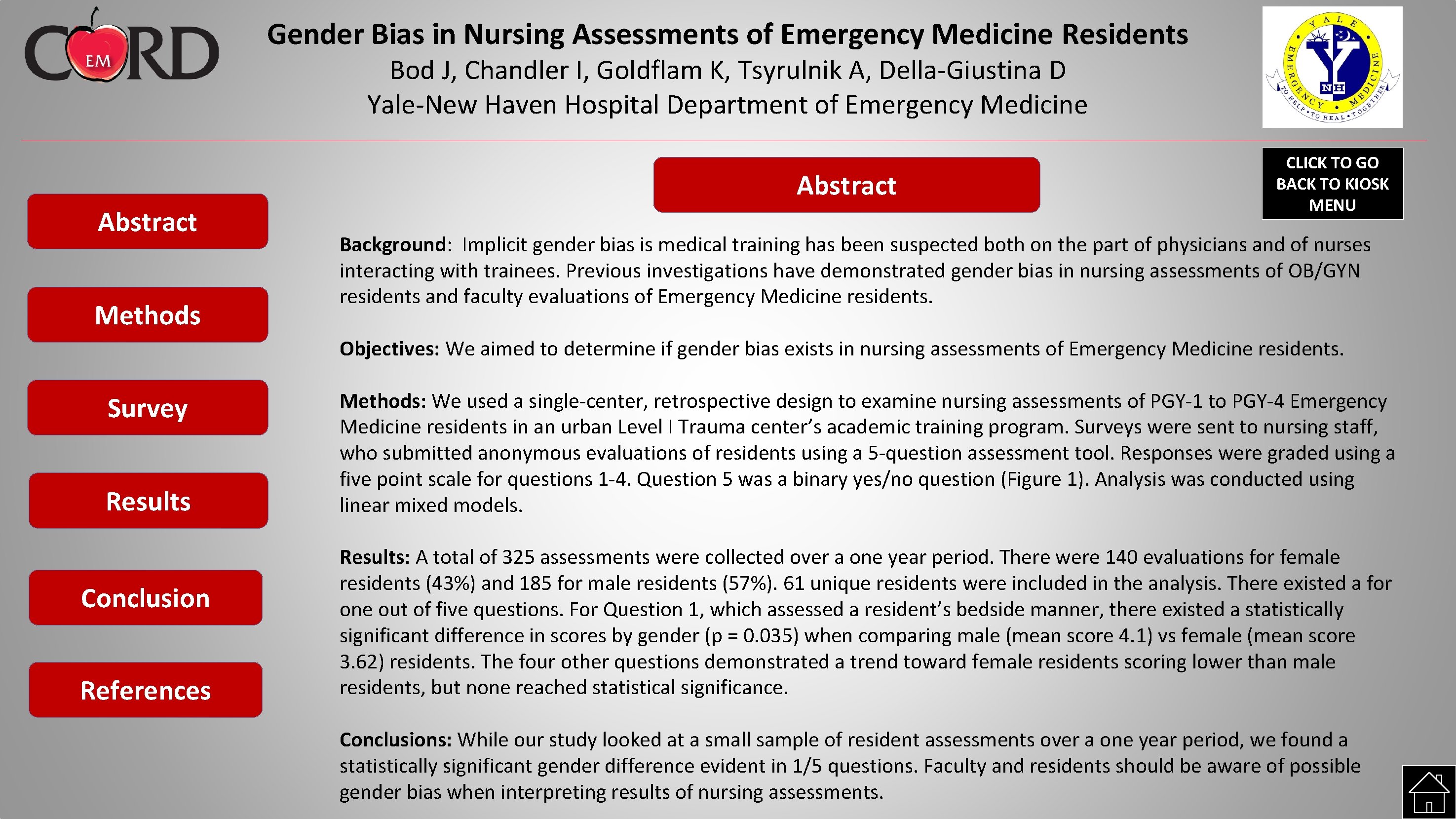 Gender Bias in Nursing Assessments of Emergency Medicine Residents Bod J, Chandler I, Goldflam
