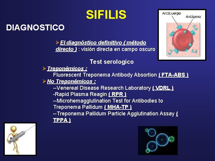 SIFILIS DIAGNOSTICO ØEl diagnóstico definitivo ( método directo ) : visión directa en campo SIFILIS DIAGNOSTICO ØEl diagnóstico definitivo ( método directo ) : visión directa en campo