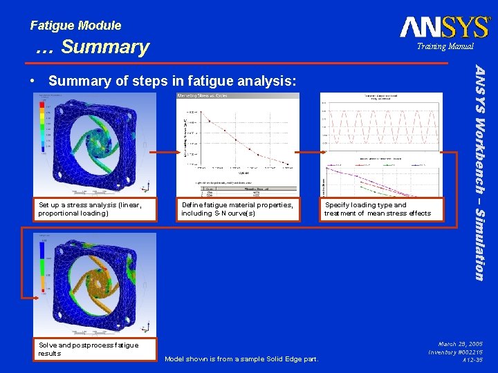 Fatigue Module … Summary Training Manual Set up a stress analysis (linear, proportional loading)