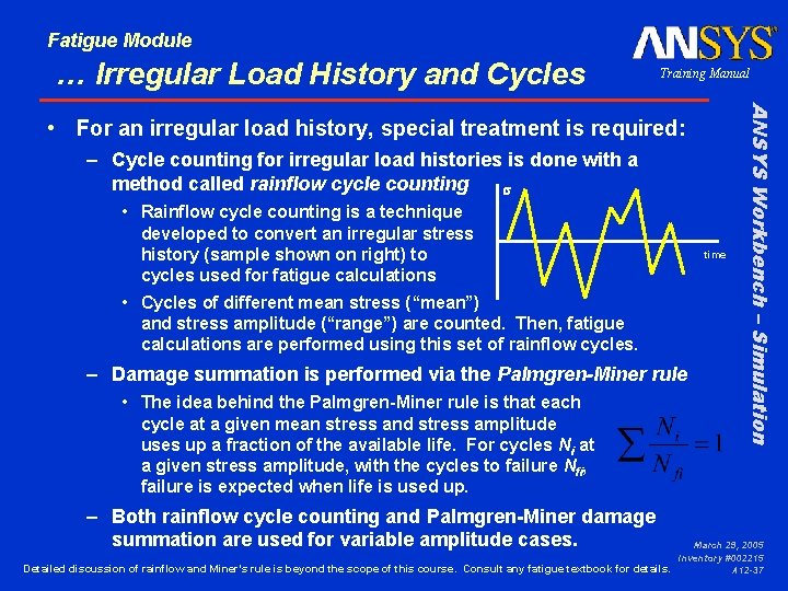 Fatigue Module … Irregular Load History and Cycles Training Manual – Cycle counting for