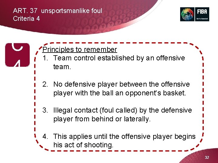 ART. 37 unsportsmanlike foul Criteria 4 C 4 Principles to remember 1. Team control