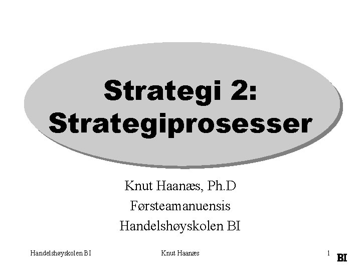 Strategi 2: Strategiprosesser Knut Haanæs, Ph. D Førsteamanuensis Handelshøyskolen BI Knut Haanæs 1 