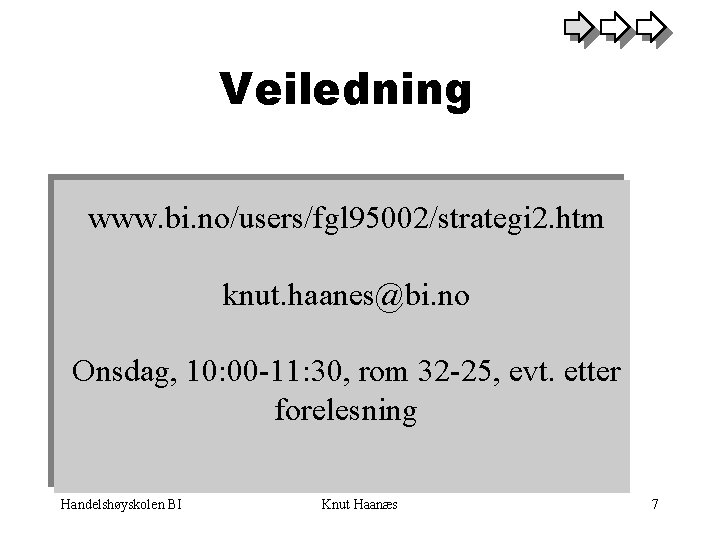 Veiledning www. bi. no/users/fgl 95002/strategi 2. htm knut. haanes@bi. no Onsdag, 10: 00 -11: