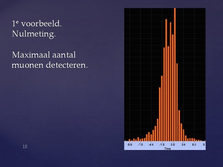 1 e voorbeeld. Nulmeting. Maximaal aantal muonen detecteren. 18 1 e voorbeeld. Nulmeting. Maximaal aantal muonen detecteren. 18