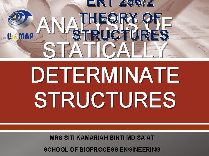 ERT 256/2 THEORY OF ANALYSIS OF STRUCTURES STATICALLY DETERMINATE STRUCTURES MRS SITI KAMARIAH BINTI