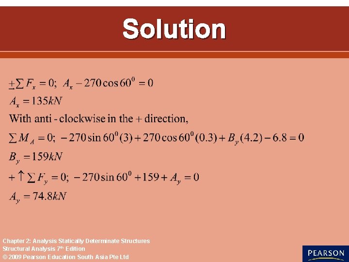 Solution Chapter 2: Analysis Statically Determinate Structures Structural Analysis 7 th Edition © 2009