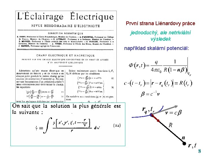 První strana Liénardovy práce jednoduchý, ale netriviální výsledek například skalární potenciál: 8 