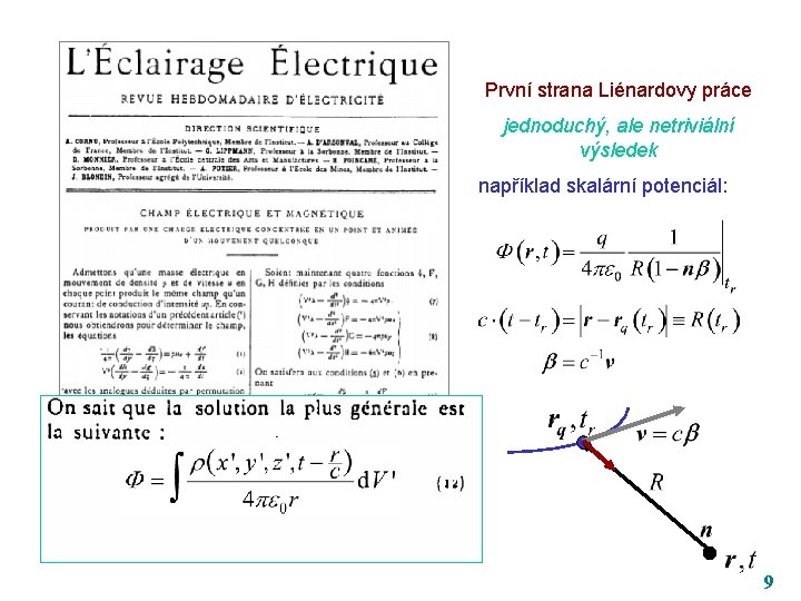 První strana Liénardovy práce jednoduchý, ale netriviální výsledek například skalární potenciál: 9 