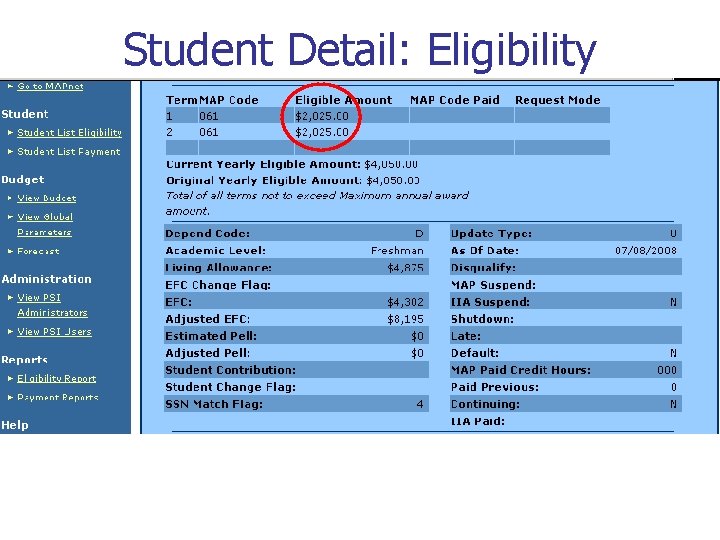 Student Detail: Eligibility 