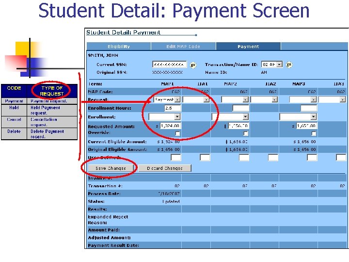 Student Detail: Payment Screen 