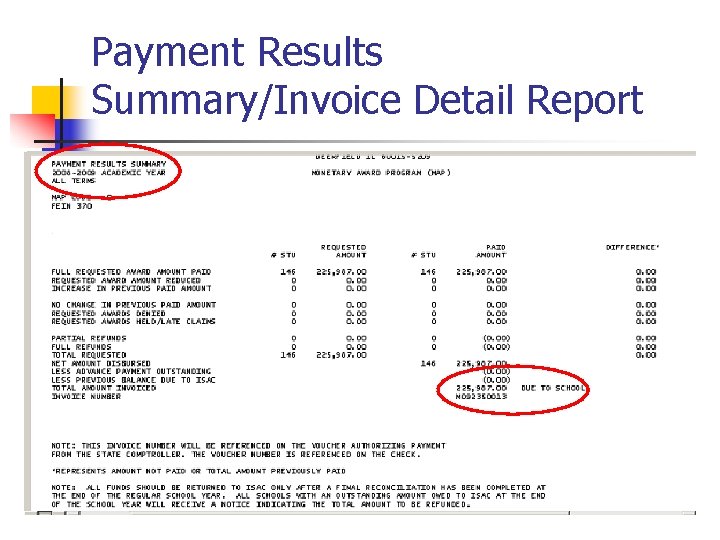 Payment Results Summary/Invoice Detail Report 