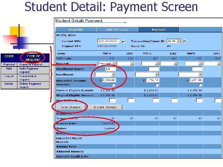 Student Detail: Payment Screen 