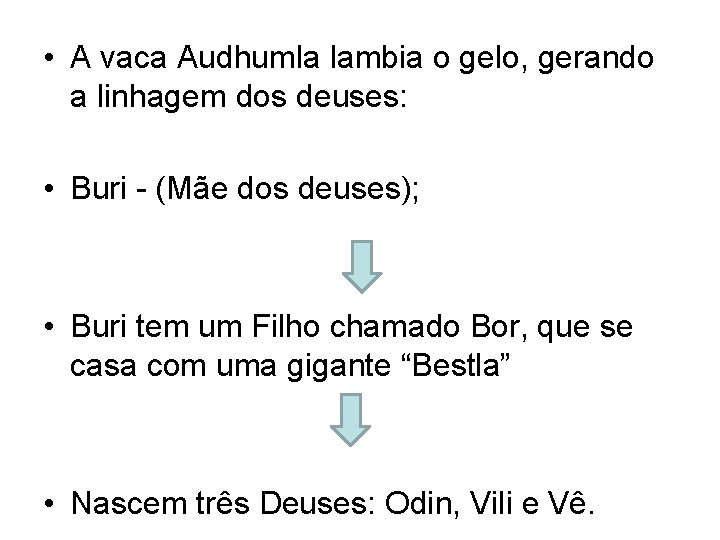  • A vaca Audhumla lambia o gelo, gerando a linhagem dos deuses: •