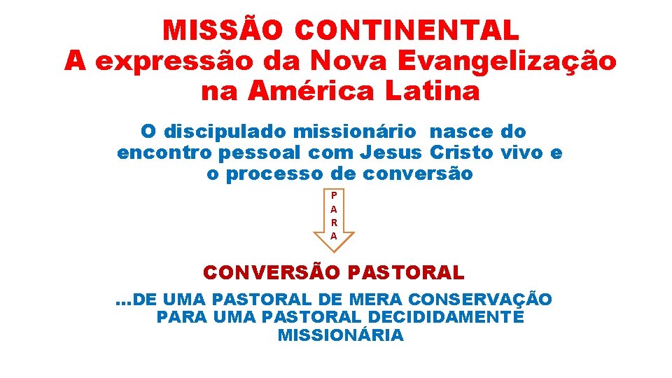 MISSÃO CONTINENTAL A expressão da Nova Evangelização na América Latina O discipulado missionário nasce