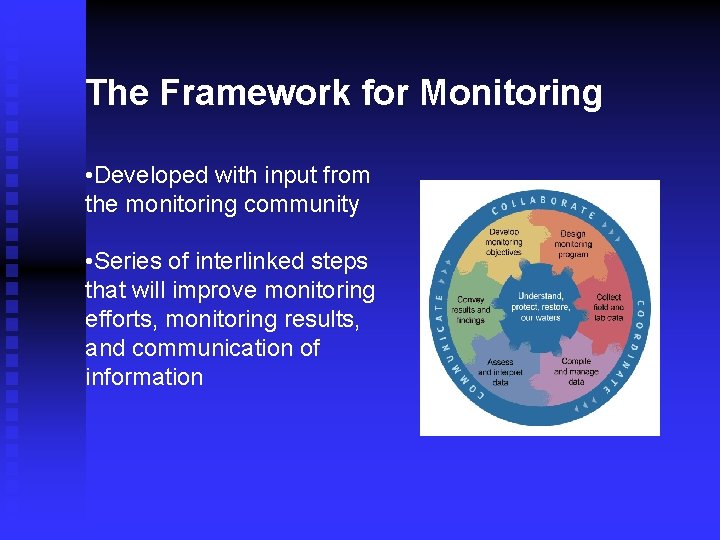 The Framework for Monitoring • Developed with input from the monitoring community • Series