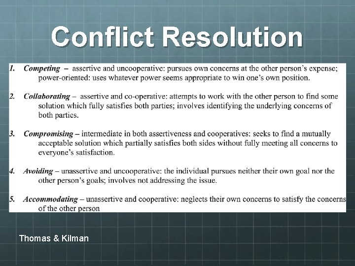 Conflict Resolution Thomas & Kilman 