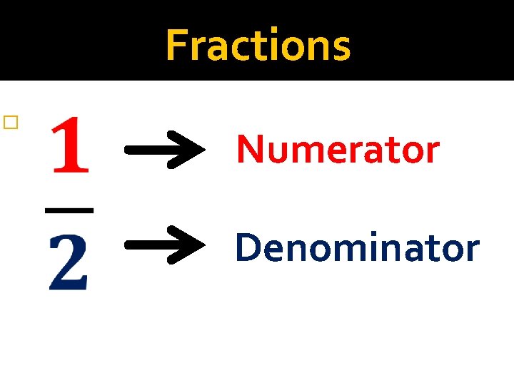 Fractions � Numerator Denominator 