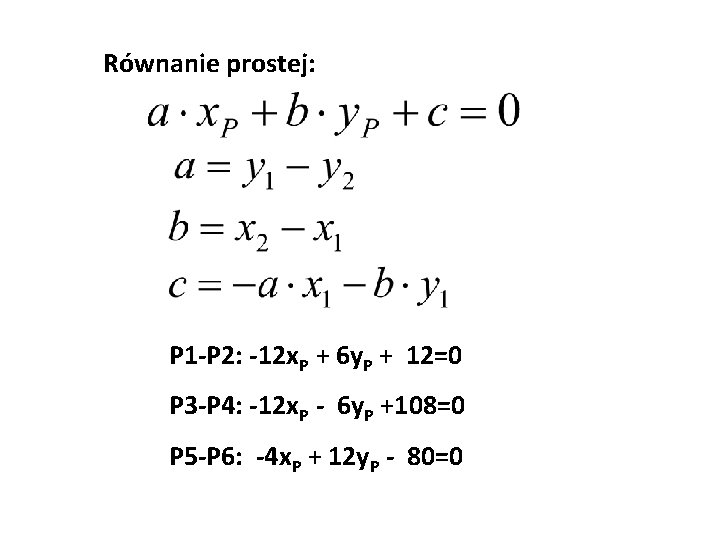 Równanie prostej: P 1 -P 2: -12 x. P + 6 y. P +