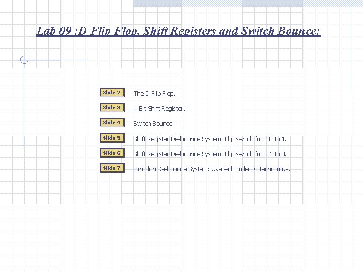 Lab 09 : D Flip Flop, Shift Registers and Switch Bounce: Slide 2 The