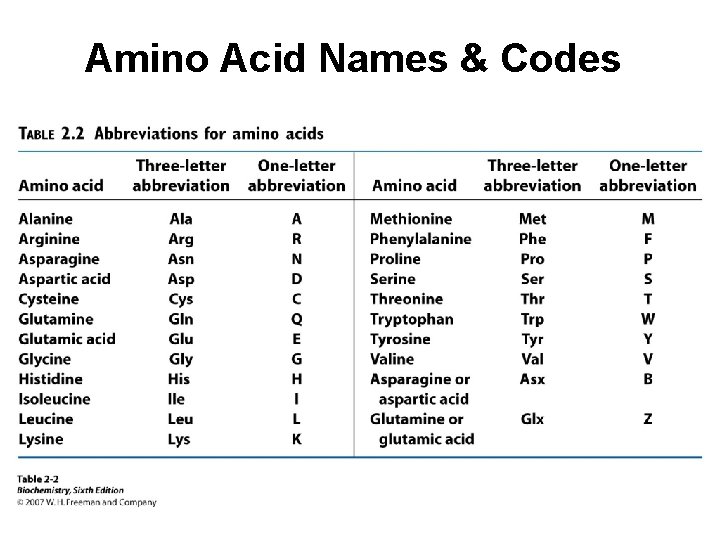 Amino Acid Names & Codes 