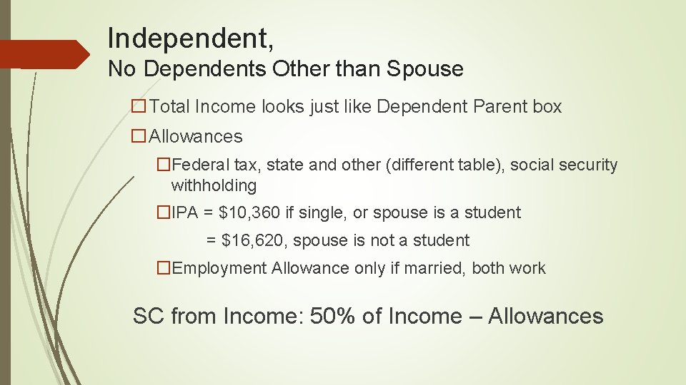 Independent, No Dependents Other than Spouse �Total Income looks just like Dependent Parent box