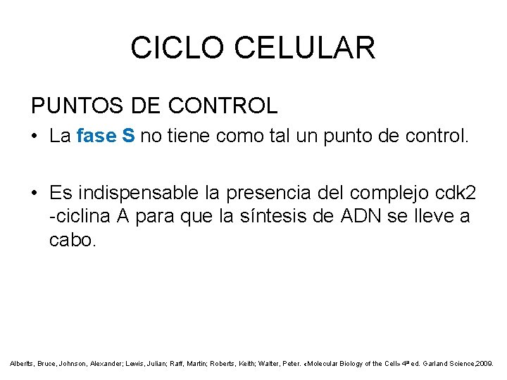 CICLO CELULAR PUNTOS DE CONTROL • La fase S no tiene como tal un