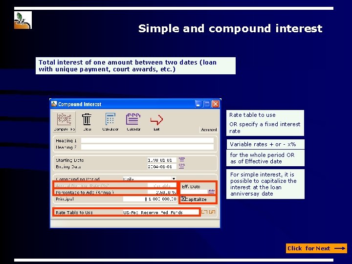 Simple and compound interest Total interest of one amount between two dates (loan with Simple and compound interest Total interest of one amount between two dates (loan with