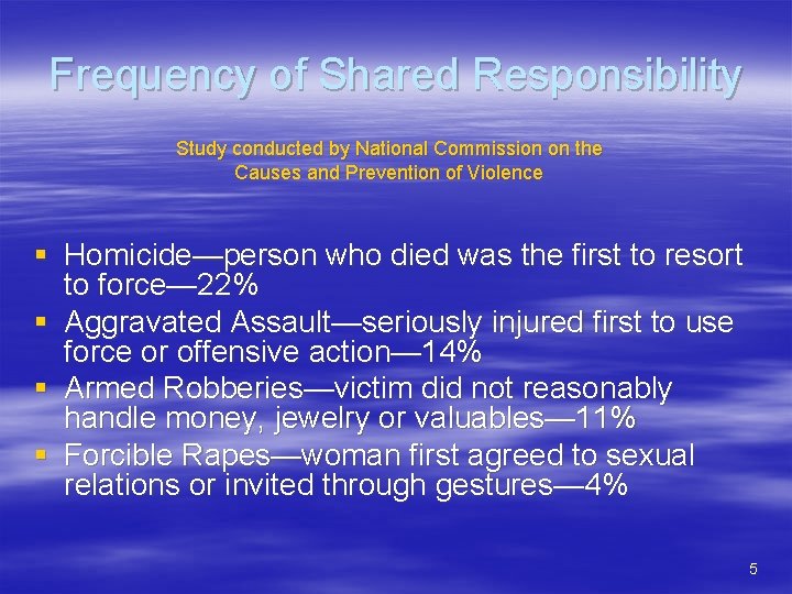 Frequency of Shared Responsibility Study conducted by National Commission on the Causes and Prevention